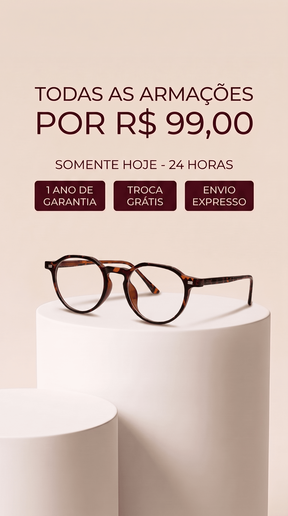 Armação Redonda Kozi Oferta Óculos de Grau Zeno Tartaruga