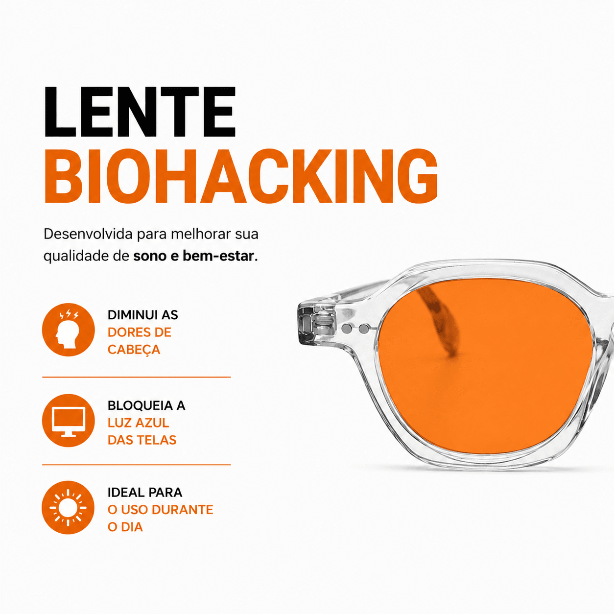 Óculos Anti Luz Azul Darvin Transparente - Laranja Biohacking Óculos de Grau Zeno