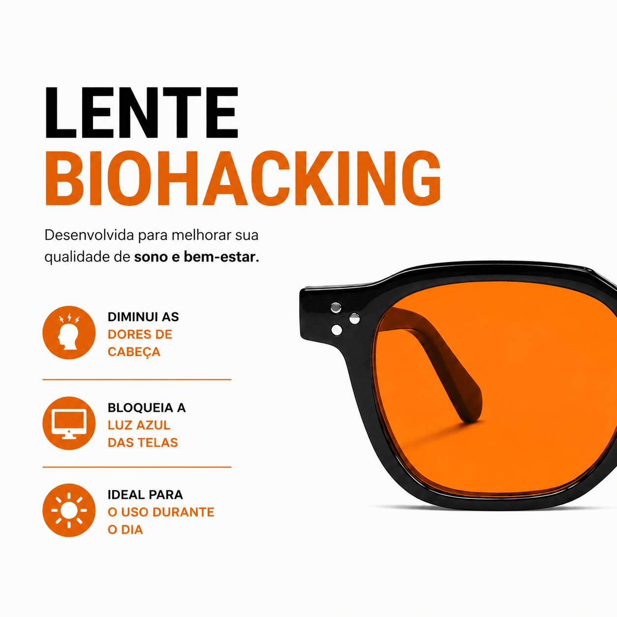 Óculos Anti Luz Azul Charlez Preto - Laranja Biohacking Óculos de Grau Zeno 