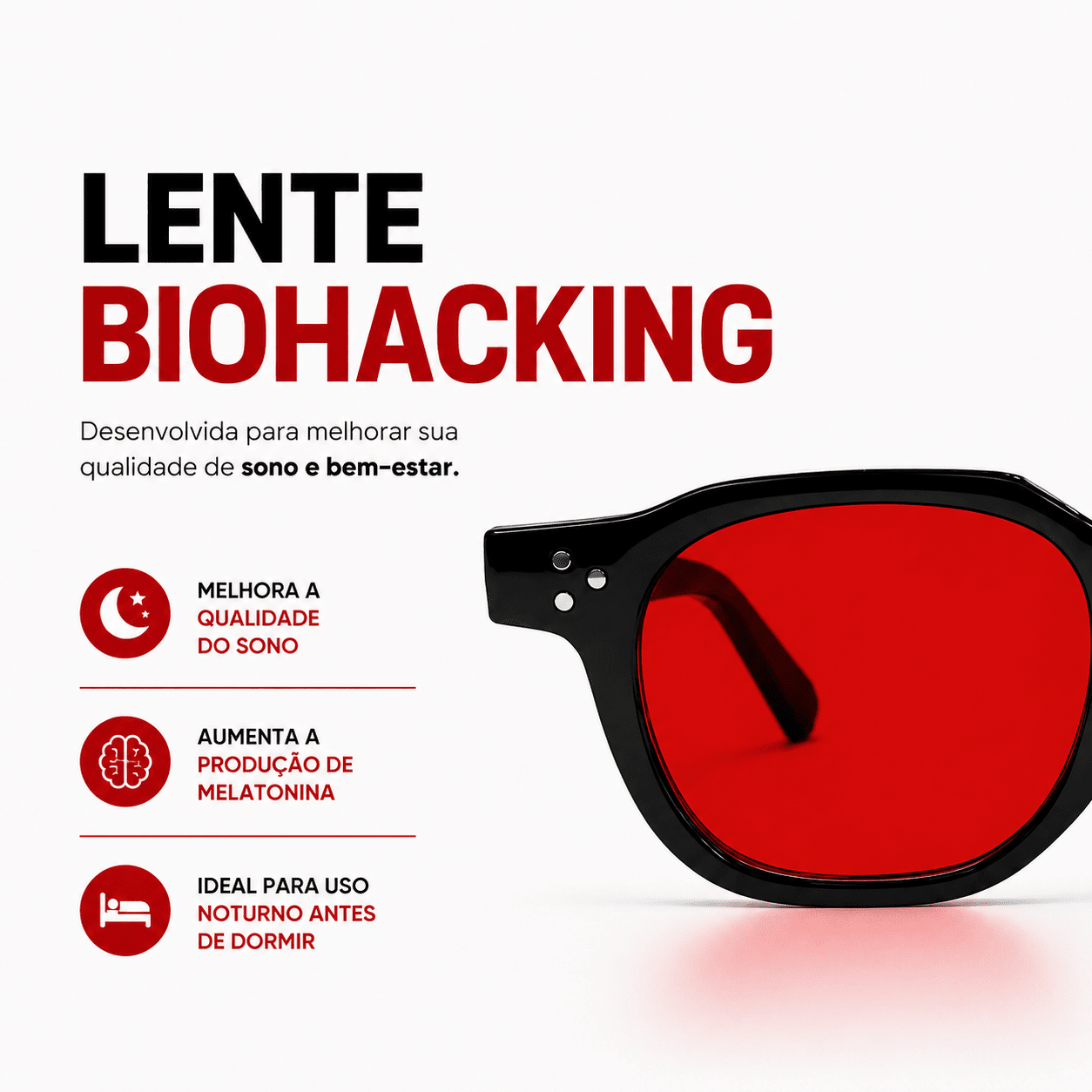 Óculos Anti Luz Azul Charlez Preto - Vermelho Biohacking Óculos de Grau Zeno 