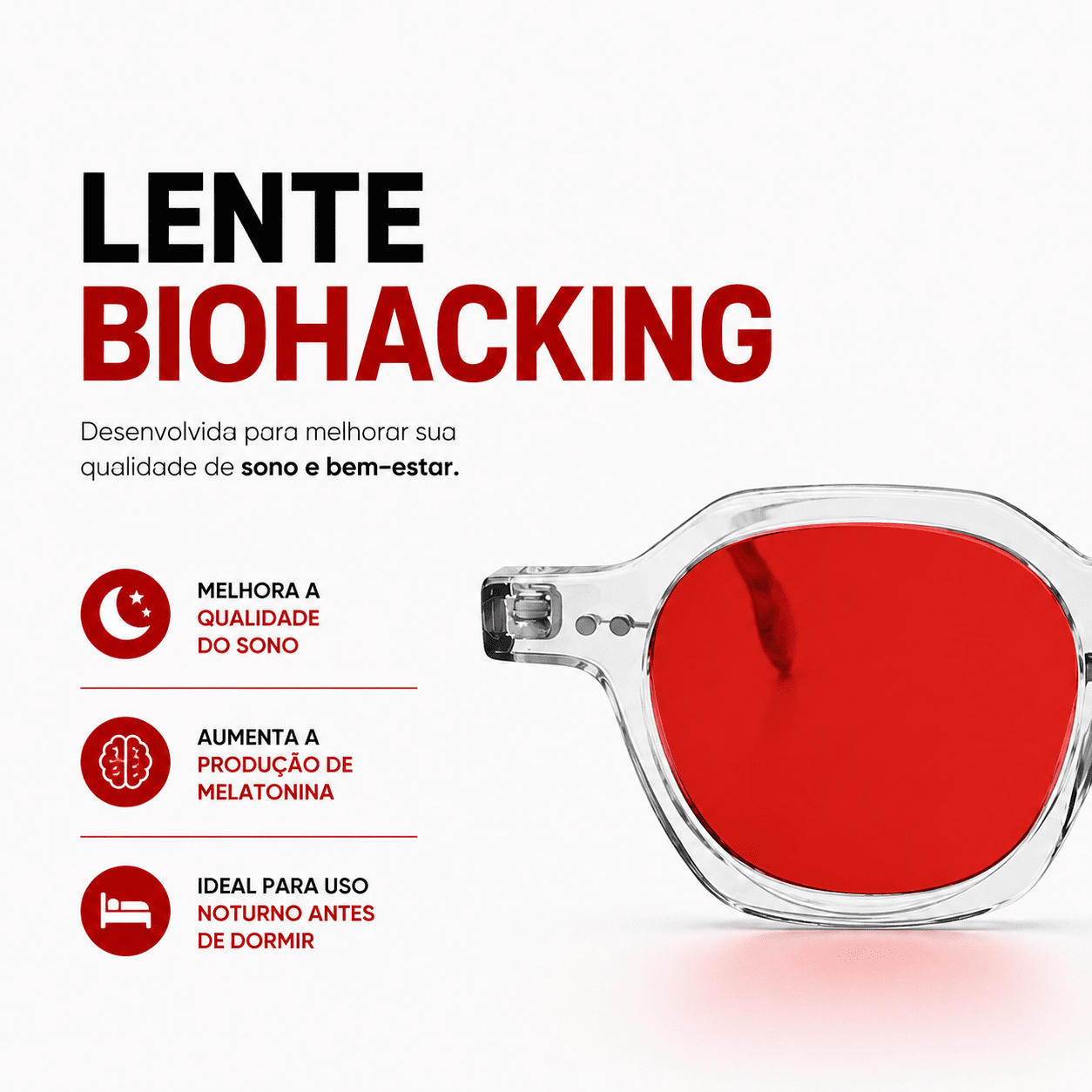 Óculos Anti Luz Azul Darvin Transparente - Vermelho Biohacking Óculos de Grau Zeno 
